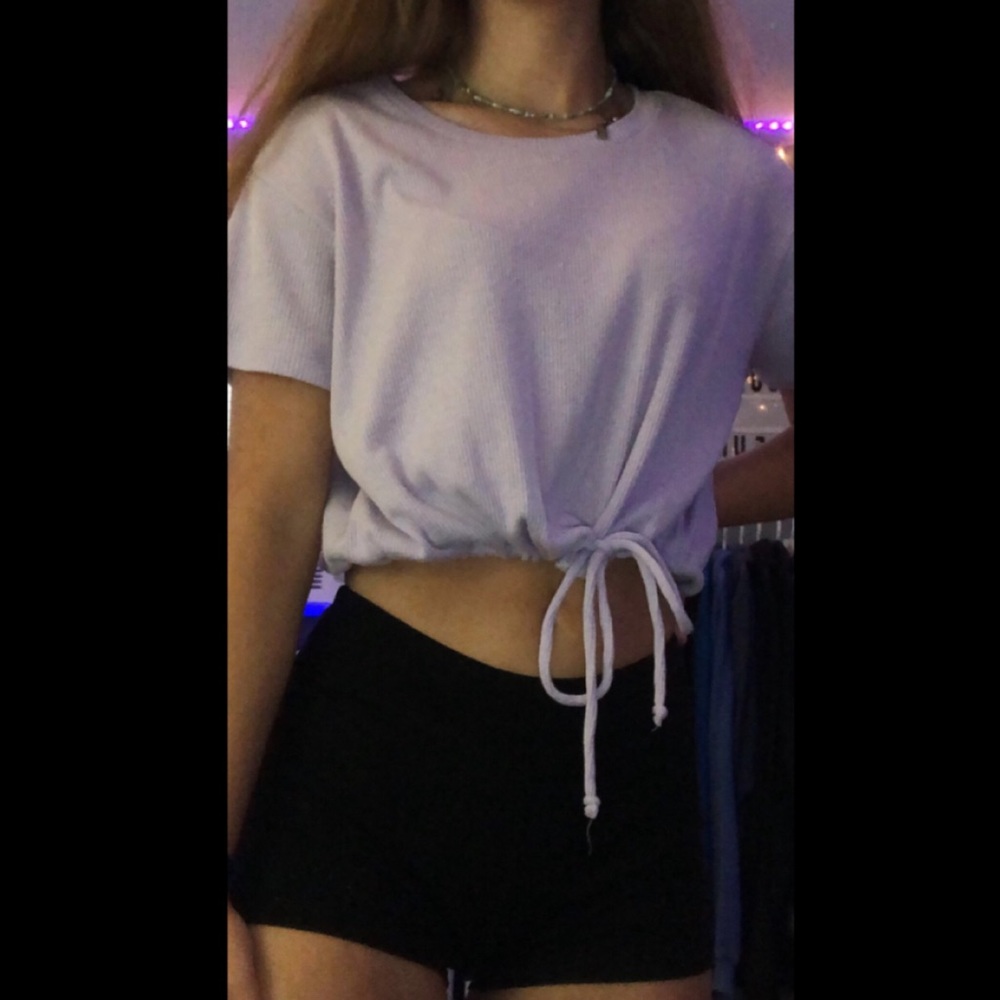 American Eagle purple drawstring T Shirt crop